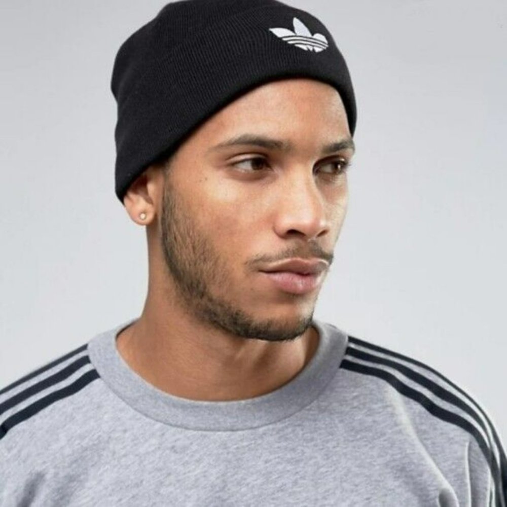 Adidas Originals Trefoil Knit Beanie Embroidered Logo Unisex Black White GA9656 - Picture 5 of 7